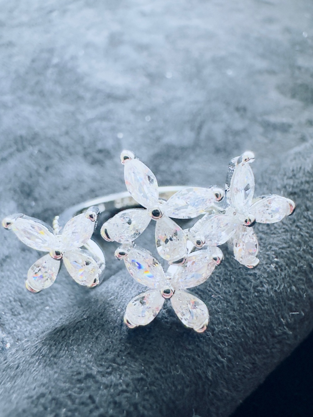 Crystal Floral Statement Ring - Clear Sparkle